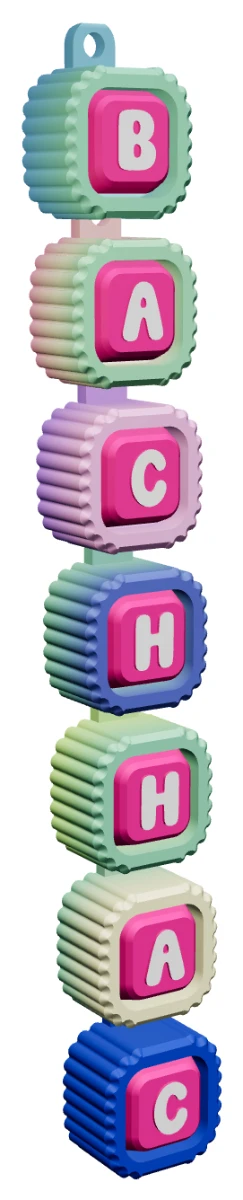 Móc khóa Alphabet Clicker chữ BACHHAC — góc ba phần tư phải