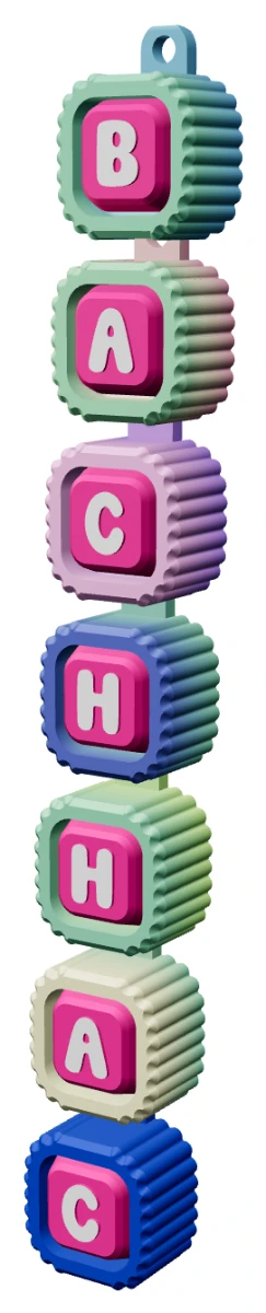 Móc khóa Alphabet Clicker chữ BACHHAC — góc ba phần tư trái