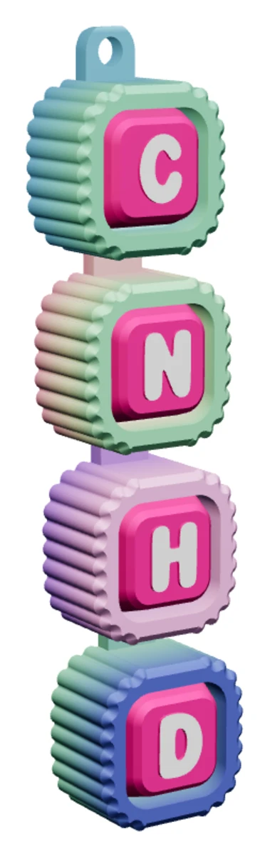 Móc khóa Alphabet Clicker chữ CNHD — góc ba phần tư phải