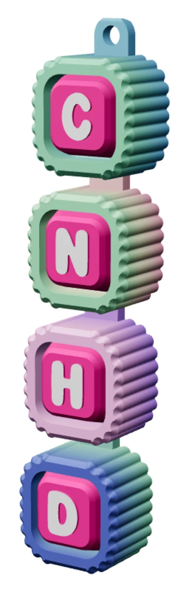 Móc khóa Alphabet Clicker chữ CNHD — góc ba phần tư trái