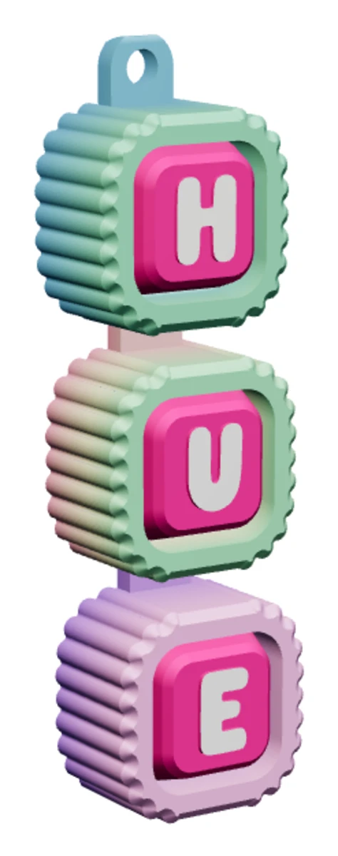 Móc khóa Alphabet Clicker chữ HUE — góc ba phần tư phải