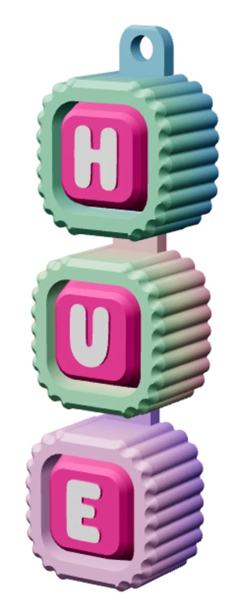 Móc khóa Alphabet Clicker chữ HUE — góc ba phần tư trái