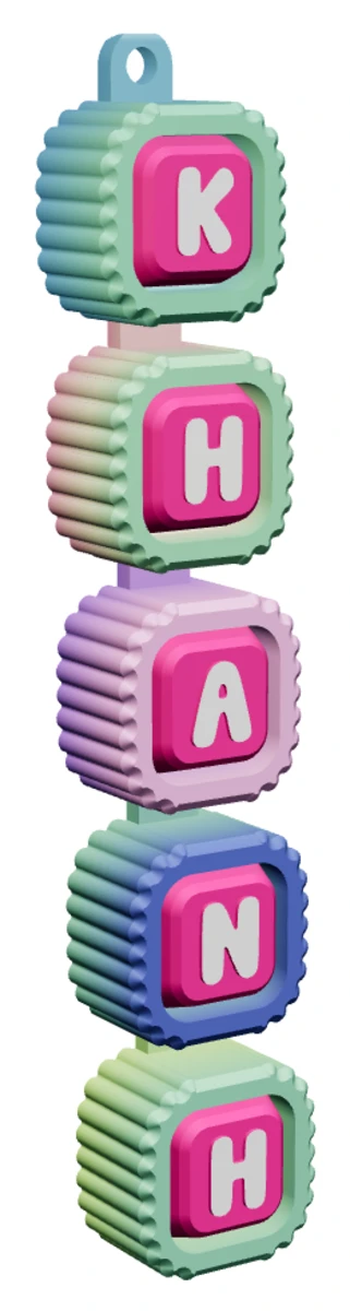 Móc khóa Alphabet Clicker chữ KHANH — góc ba phần tư phải