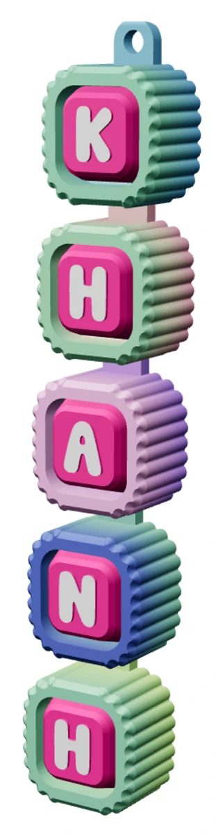 Móc khóa Alphabet Clicker chữ KHANH — góc ba phần tư trái