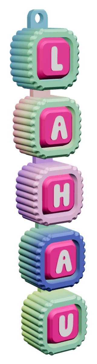 Móc khóa Alphabet Clicker chữ LAHAU — góc ba phần tư phải