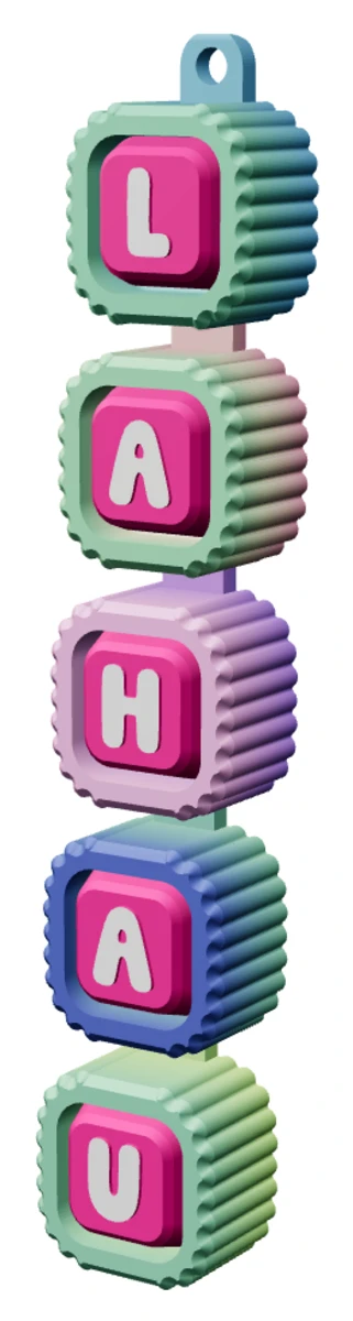 Móc khóa Alphabet Clicker chữ LAHAU — góc ba phần tư trái