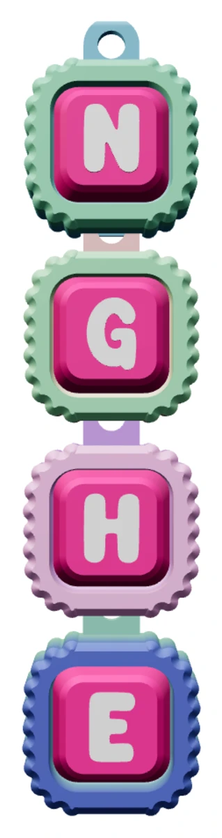 Móc khóa Alphabet Clicker chữ NGHE — chính diện