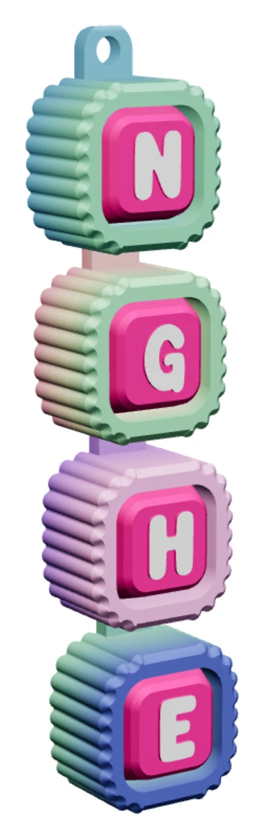 Móc khóa Alphabet Clicker chữ NGHE — góc ba phần tư phải