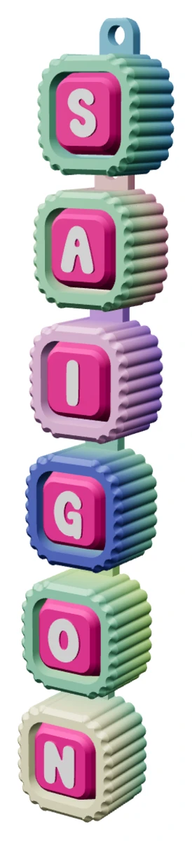 Móc khóa Alphabet Clicker chữ SAIGON — góc ba phần tư trái