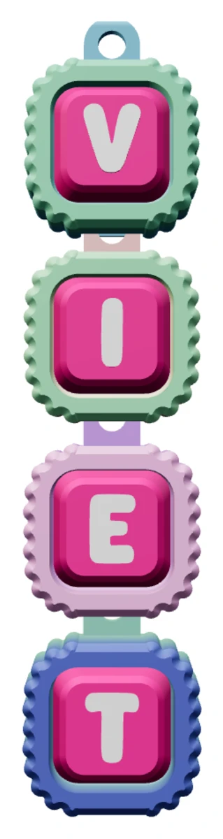 Móc khóa Alphabet Clicker chữ VIET — chính diện