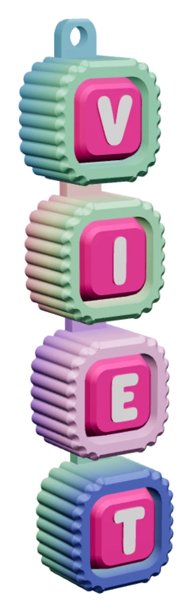 Móc khóa Alphabet Clicker chữ VIET — góc ba phần tư phải